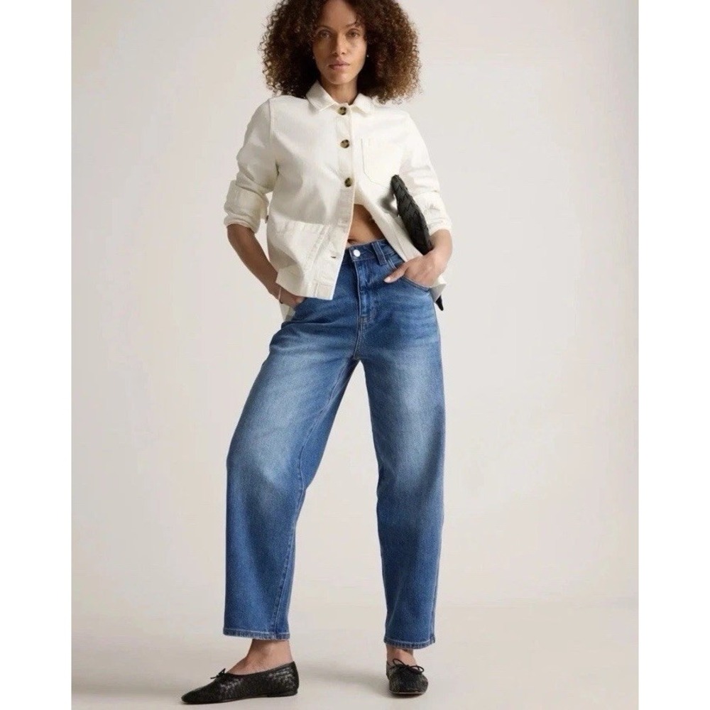 Quince Bella Stretch Relaxed Straight Jeans Atlantic Blue Pants 28x29
